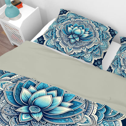 Bohemian Blue White Mandala Reversible Quilt Cover Duvet Cover Set - Adore India   