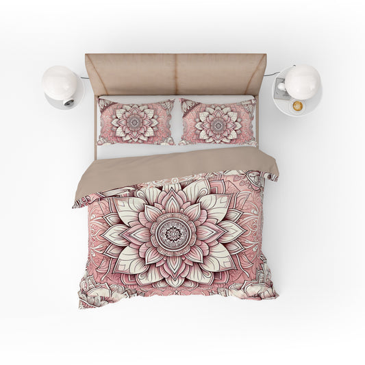 Bohemian Pink Mantra Mandala Reversible Quilt Cover Duvet Cover Set - Adore India   