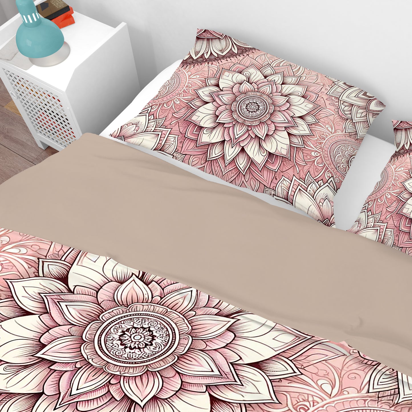 Bohemian Pink Mantra Mandala Reversible Quilt Cover Duvet Cover Set - Adore India   