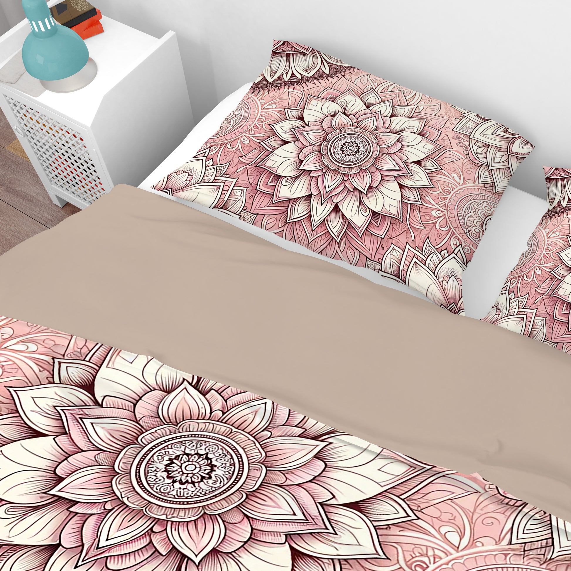 Bohemian Pink Mantra Mandala Reversible Quilt Cover Duvet Cover Set - Adore India   