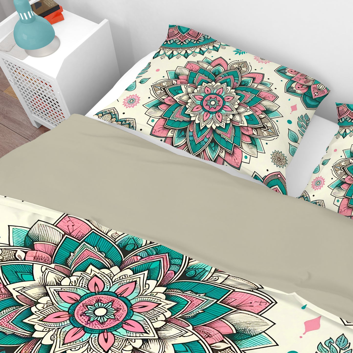 Bohemian Teal Mantra Mandala Reversible Quilt Cover Duvet Cover Set - Adore India   