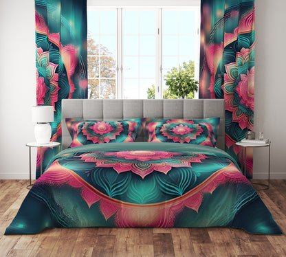 Blue Teal Blessing Bohemian Reversible Quilt Cover Duvet Cover Set - Adore India   