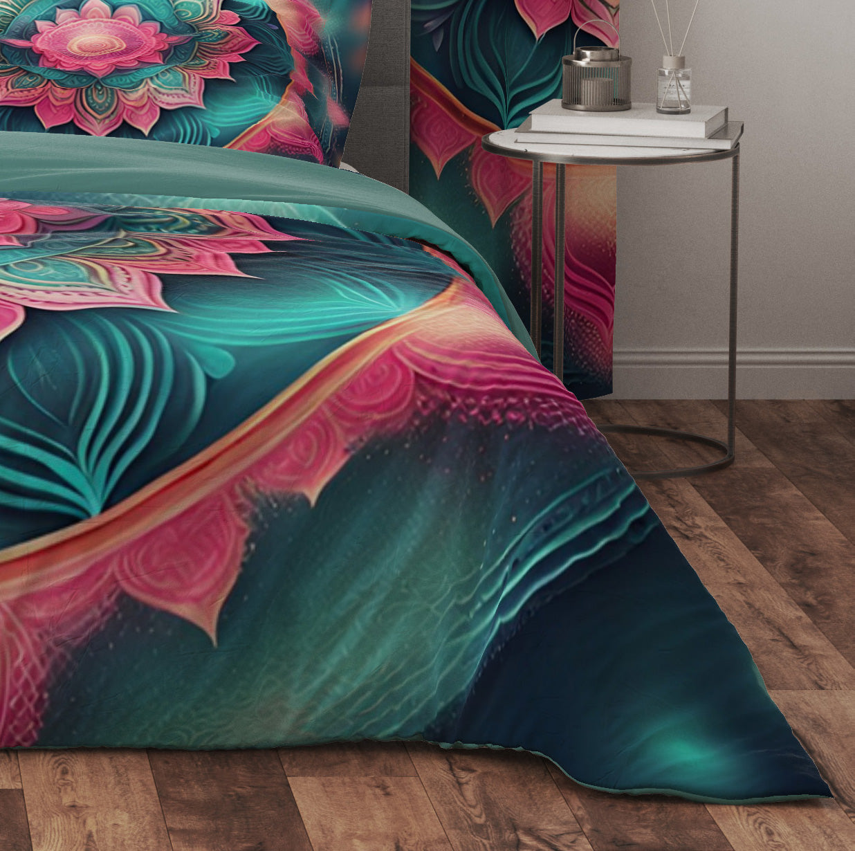 Blue Teal Blessing Bohemian Reversible Quilt Cover Duvet Cover Set - Adore India   