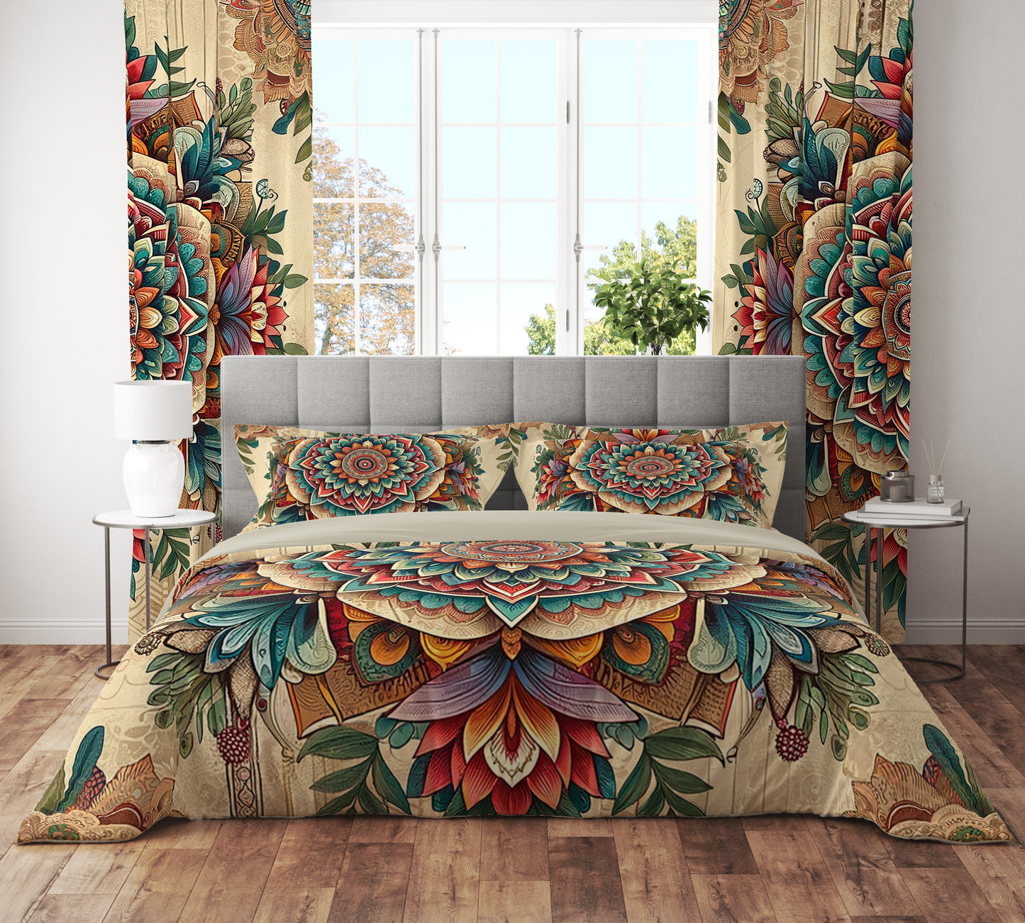 Bohemian Vintage Floral Mandala Reversible Quilt Cover Duvet Cover Set - Adore India   