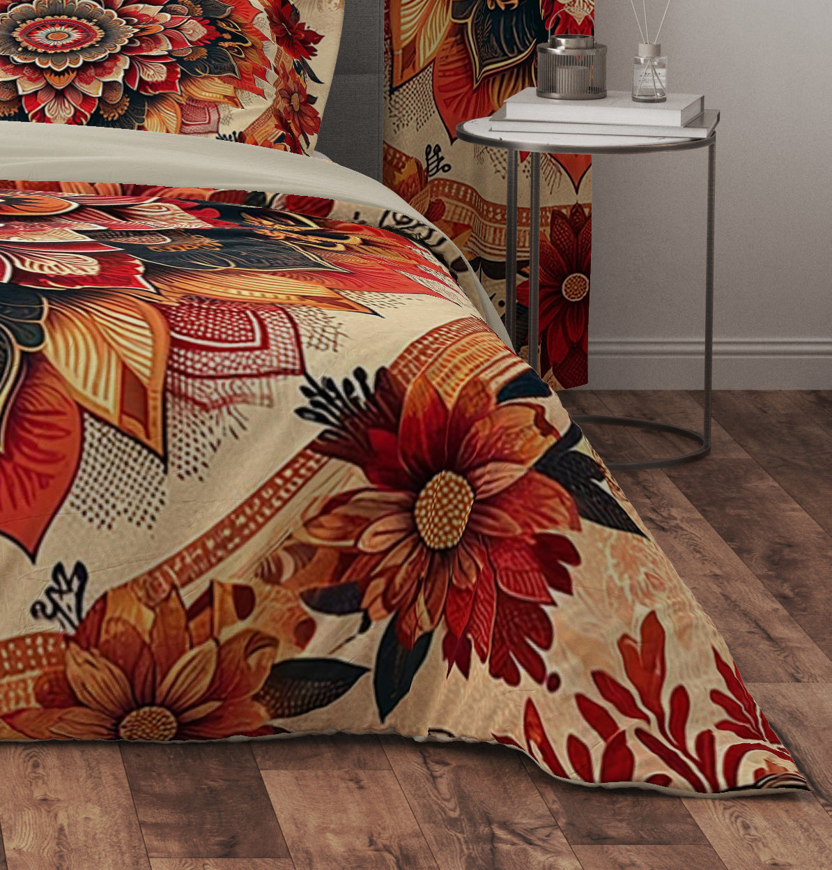 Bohemian Vintage Red Floral Mandala Reversible Quilt Cover Duvet Cover Set - Adore India   