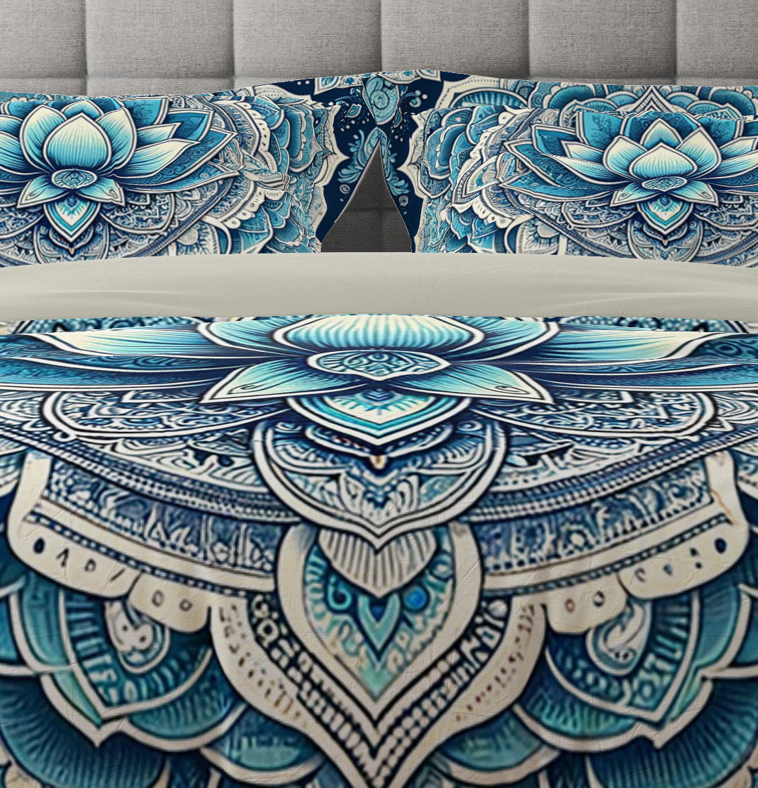 Bohemian Blue White Mandala Reversible Quilt Cover Duvet Cover Set - Adore India   