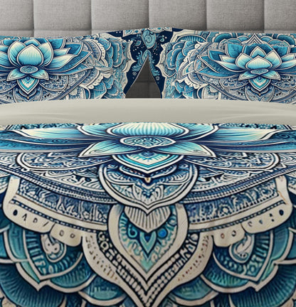 Bohemian Blue White Mandala Reversible Quilt Cover Duvet Cover Set - Adore India   