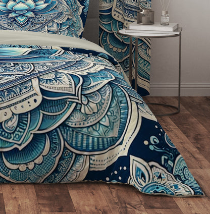 Bohemian Blue White Mandala Reversible Quilt Cover Duvet Cover Set - Adore India   