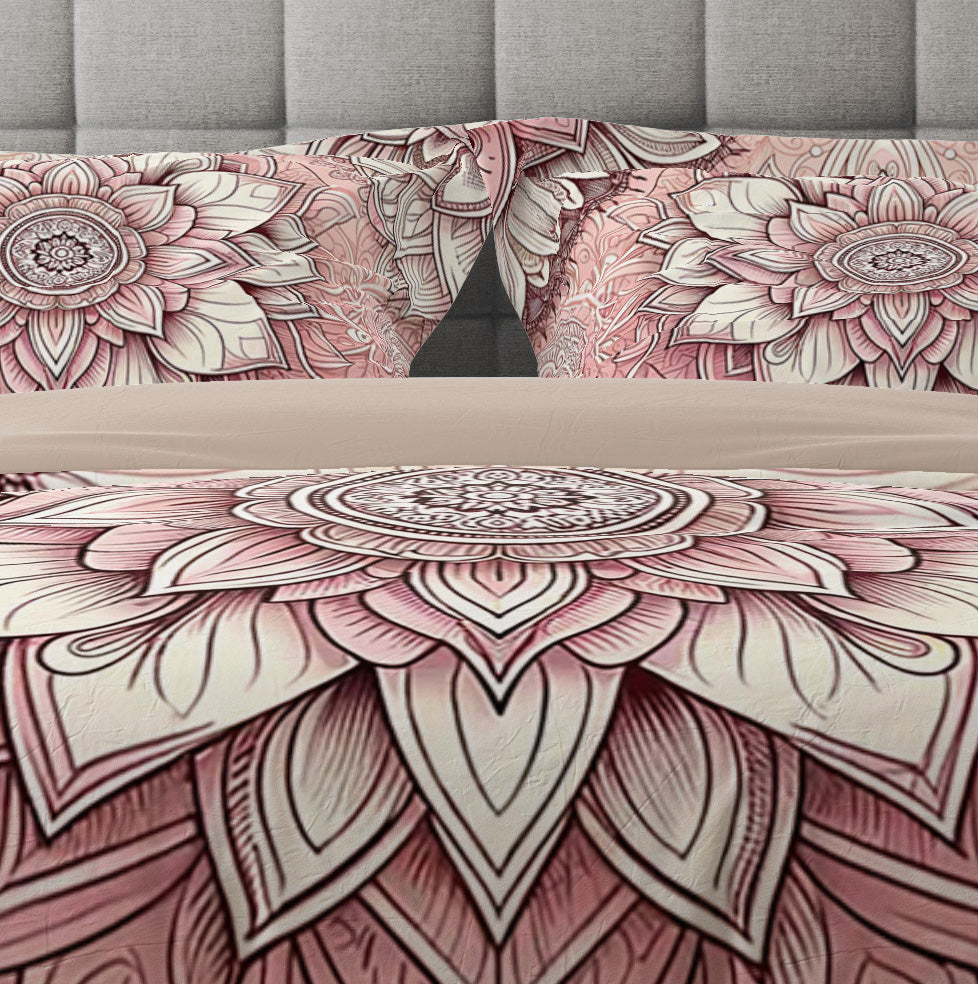 Bohemian Pink Mantra Mandala Reversible Quilt Cover Duvet Cover Set - Adore India   