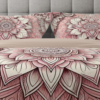 Bohemian Pink Mantra Mandala Reversible Quilt Cover Duvet Cover Set - Adore India   