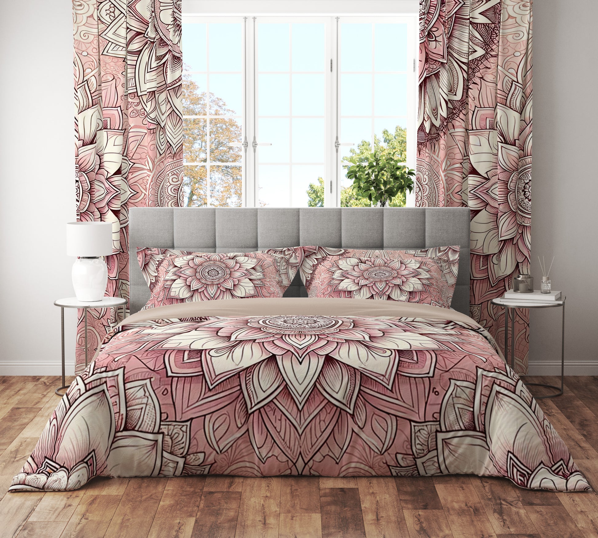 Bohemian Pink Mantra Mandala Reversible Quilt Cover Duvet Cover Set - Adore India   
