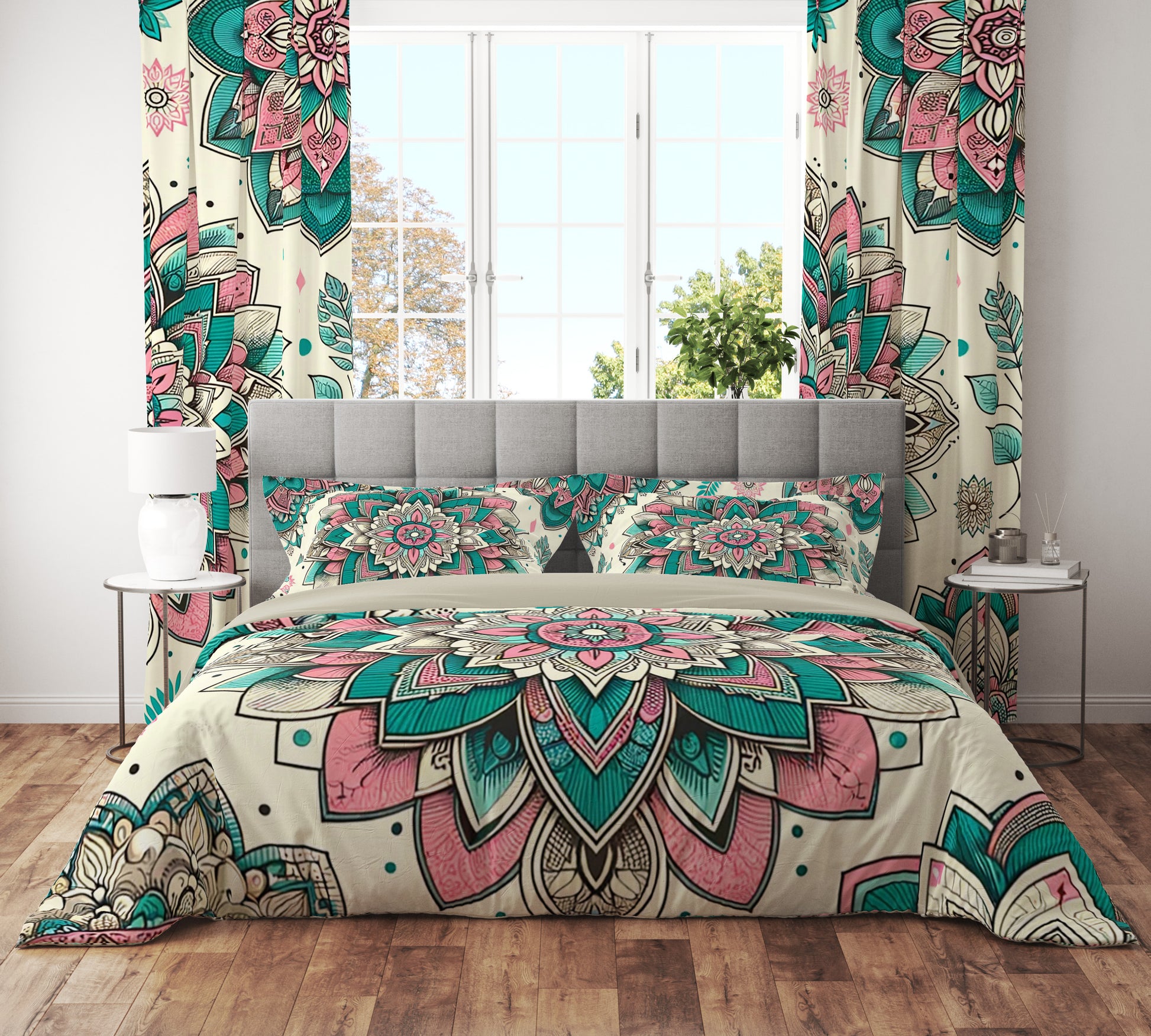 Bohemian Teal Mantra Mandala Reversible Quilt Cover Duvet Cover Set - Adore India   