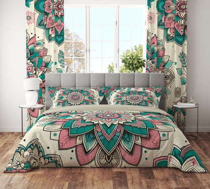 Bohemian Teal Mantra Mandala Reversible Quilt Cover Duvet Cover Set - Adore India   
