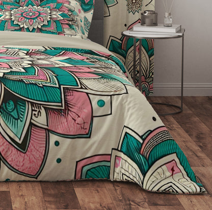 Bohemian Teal Mantra Mandala Reversible Quilt Cover Duvet Cover Set - Adore India   