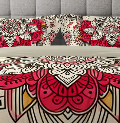 Bohemian Red Blossom Mandala Reversible Quilt Cover Duvet Cover Set - Adore India   
