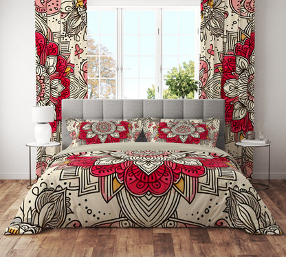 Bohemian Red Blossom Mandala Reversible Quilt Cover Duvet Cover Set - Adore India   