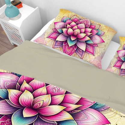 Pink Yellow Bohemian Statement Reversible Quilt Cover Duvet Cover Set - Adore India   