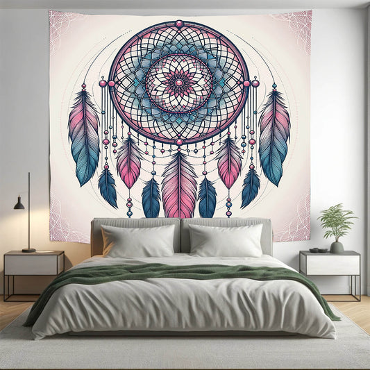 Bohemian Pastel Pink Dreamcatcher Mandala Tapestry Psychedelic Wall Hanging Boho Decor - Adore India   