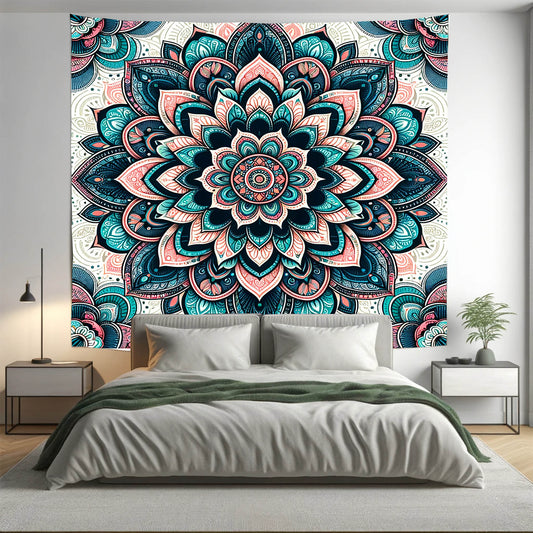 Bohemian Teal Pink Dotted Mandala Tapestry Psychedelic Wall Hanging Boho Decor - Adore India   