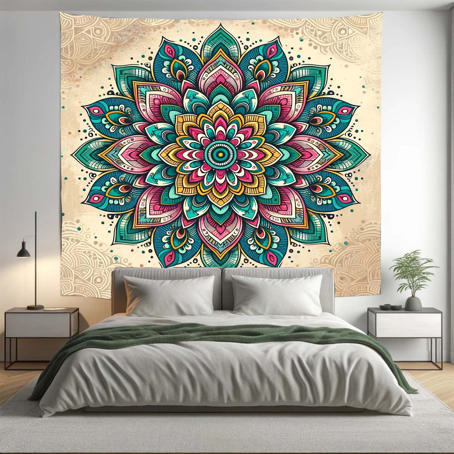 Bohemian Colourful Turquoise Floral Mandala Tapestry Psychedelic Wall Hanging Boho Decor - Adore India   
