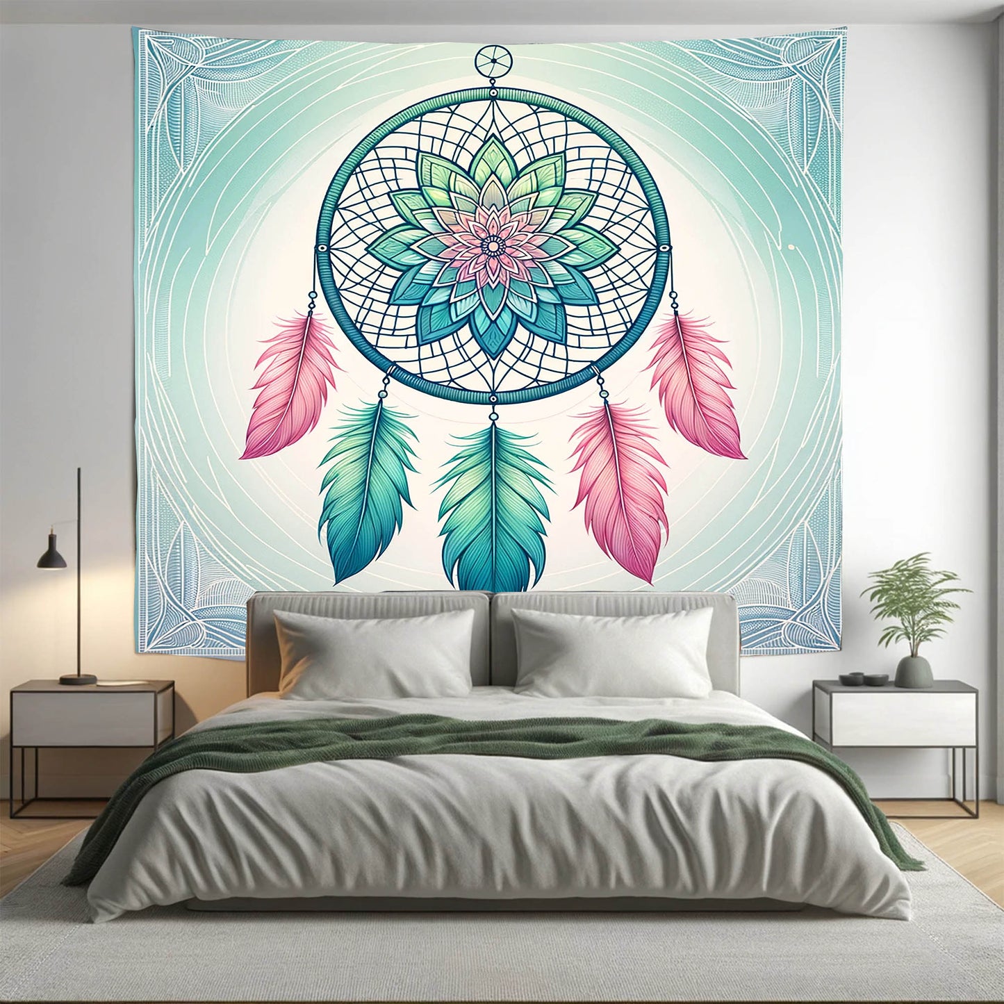 Bohemian Turquoise Dreamcatcher Mandala Tapestry Psychedelic Wall Hanging Boho Decor - Adore India   