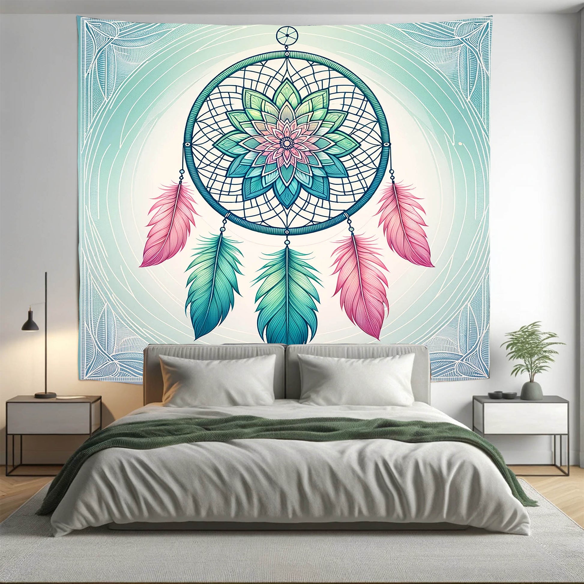 Bohemian Turquoise Dreamcatcher Mandala Tapestry Psychedelic Wall Hanging Boho Decor - Adore India   