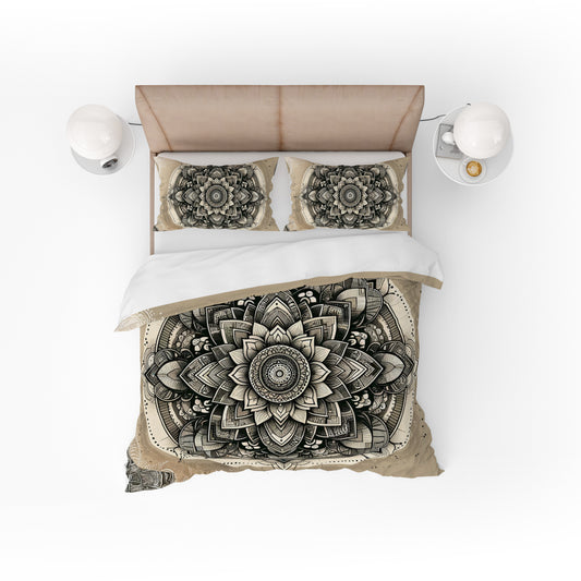 Cream Bloom Spirit Mandala Reversible Quilt Cover Duvet Cover Set - Adore India   