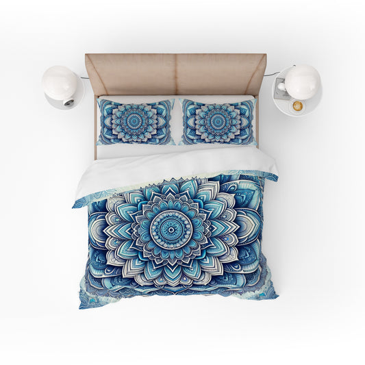 Bohemian Great Blue Indian Mandala Reversible Quilt Cover Duvet Cover Set - Adore India   