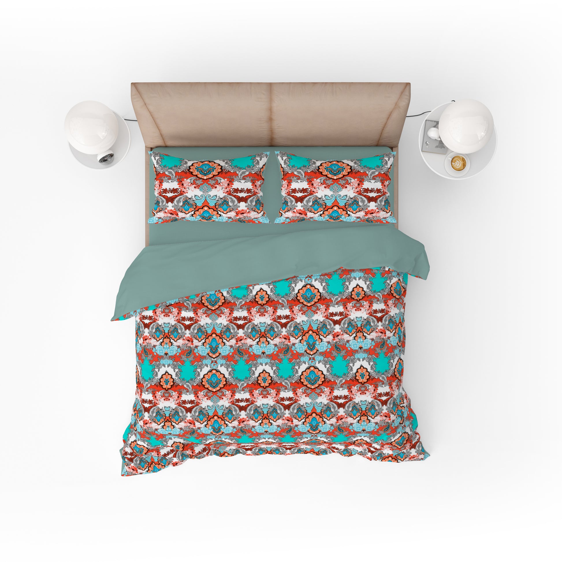 Paisley Elegance Quilt Cover Set - Vibrant Red & Teal Hues for a Stylish Bedroom Retreat King Size - Adore India   