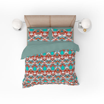 Paisley Elegance Quilt Cover Set - Vibrant Red & Teal Hues for a Stylish Bedroom Retreat King Size - Adore India   