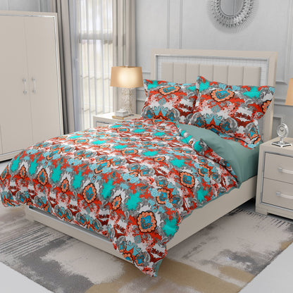 Paisley Elegance Quilt Cover Set - Vibrant Red & Teal Hues for a Stylish Bedroom Retreat - Adore India   