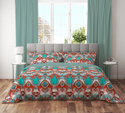Paisley Elegance Quilt Cover Set - Vibrant Red & Teal Hues for a Stylish Bedroom Retreat - Adore India   