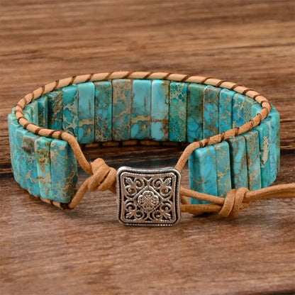 Natural Bead Leather Strap Boho Gypsy Bracelet - Adore India   