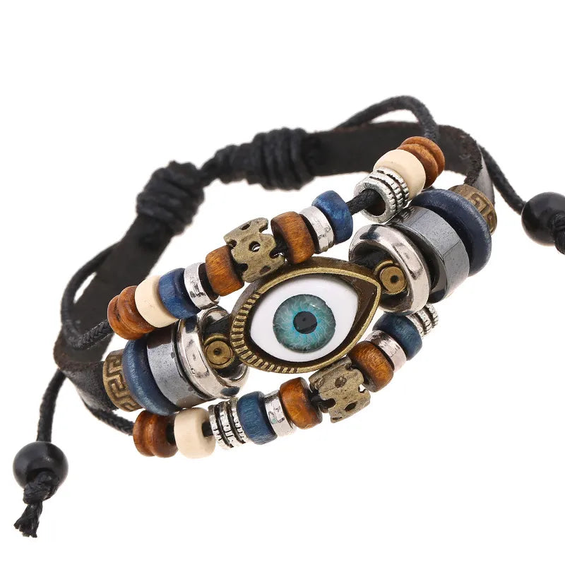 Boho Gypsy Style Multi Colour Leather Unisex Adjustable Rope Eye Bracelet - 2Pcs - Adore India   
