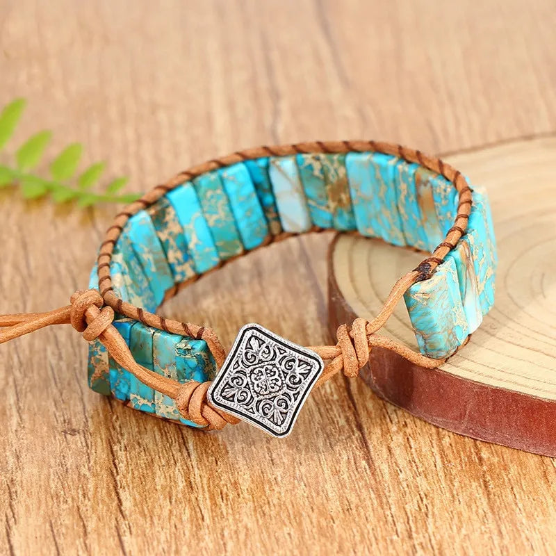 Natural Bead Leather Strap Boho Gypsy Bracelet - Adore India   