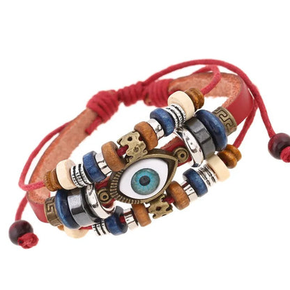 Boho Gypsy Style Multi Colour Leather Unisex Adjustable Rope Eye Bracelet - 2Pcs - Adore India   