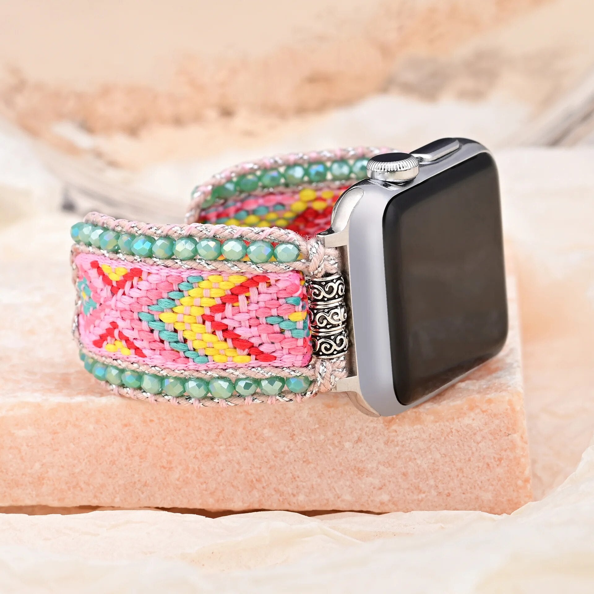 Bohemian Nylon Beaded Strap For iOS Watch Elastic Bracelet - Adore India   