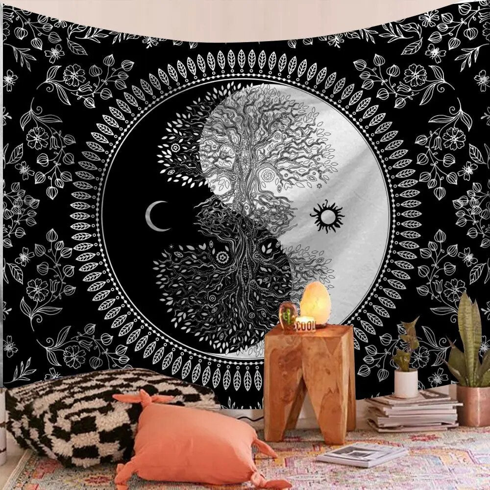 Sun and Moon Indian Mandala Tapestry Psychedelic Wall Hanging Boho Decor - Adore India   