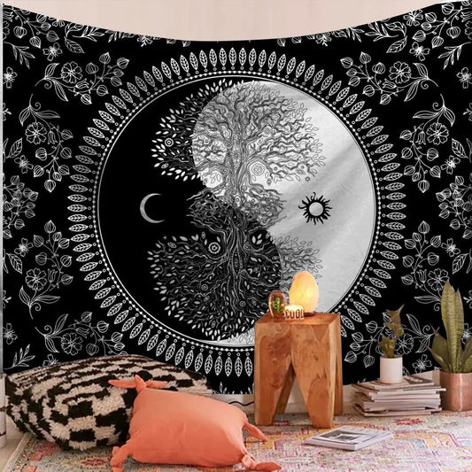 Sun and Moon Indian Mandala Tapestry Psychedelic Wall Hanging Boho Decor - Adore India   