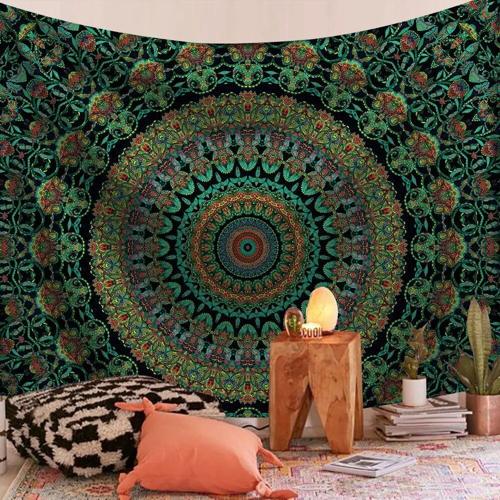 Indian Mandala Tapestry Infinity Green Psychedelic Wall Hanging Boho Decor - Adore India   