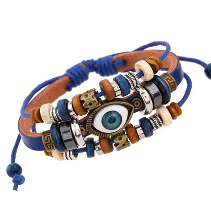 Boho Gypsy Style Multi Colour Leather Unisex Adjustable Rope Eye Bracelet - 2Pcs - Adore India   