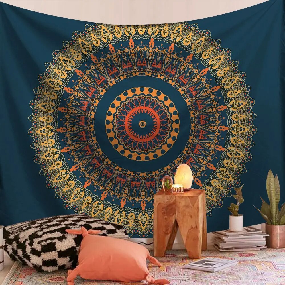 Indian Mandala Tapestry WOH Green Psychedelic Wall Hanging Boho Decor - Adore India   