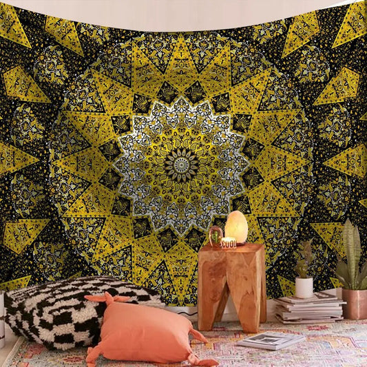 Indian Mandala Tapestry Star Mustard Psychedelic Wall Hanging Boho Decor - Adore India   