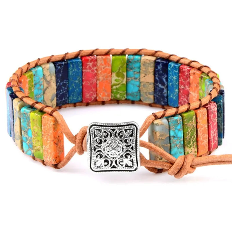 Natural Bead Leather Strap Boho Gypsy Bracelet - Adore India   