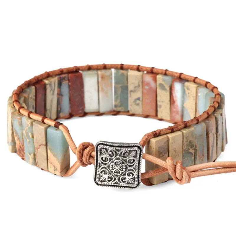 Natural Bead Leather Strap Boho Gypsy Bracelet - Adore India   