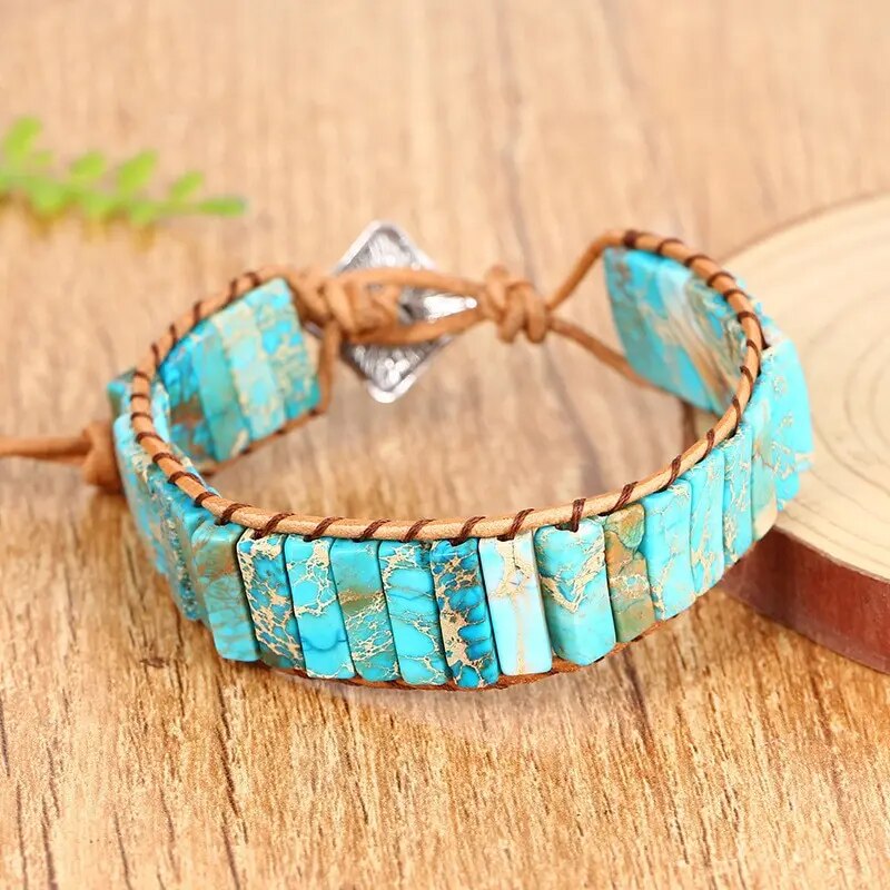 Natural Bead Leather Strap Boho Gypsy Bracelet - Adore India   