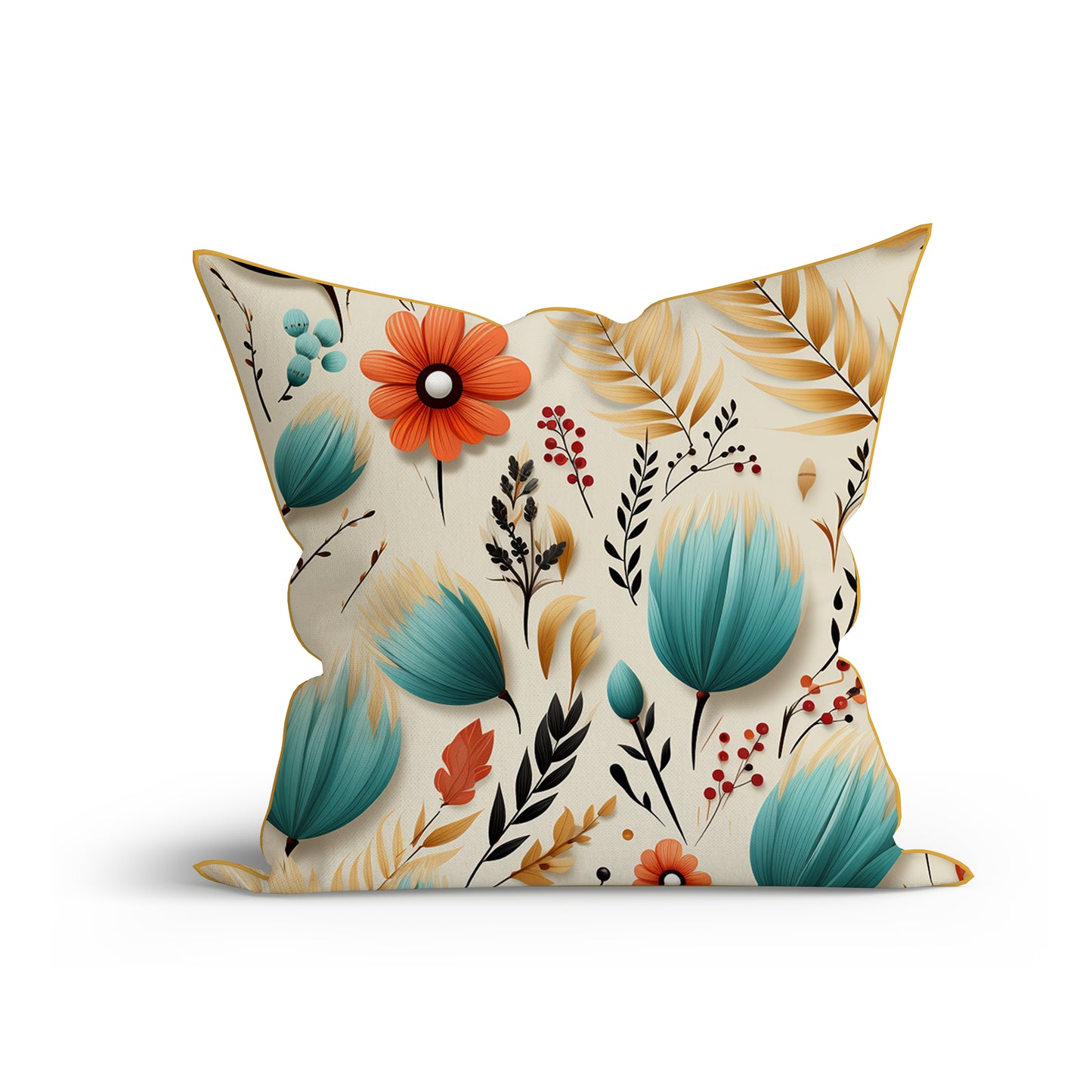 Bohemian Floral Breeze Printed Cotton Sofa Cushion Cover Set with Piping- Adore India