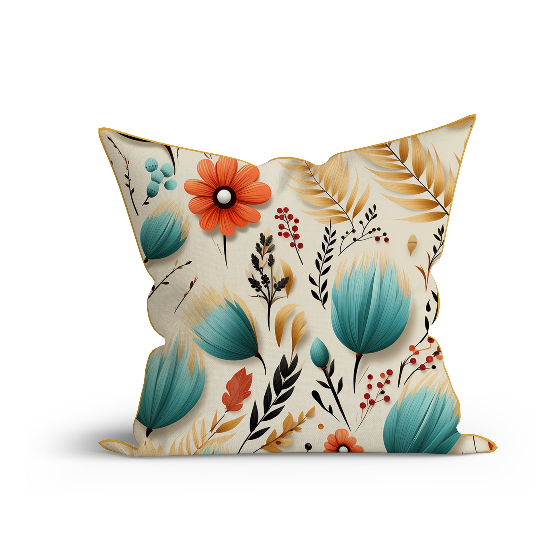 Bohemian Floral Breeze Printed Cotton Sofa Cushion Cover Set with Piping- Adore India