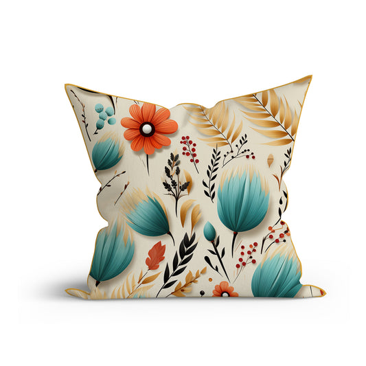 Bohemian Floral Breeze Printed Cotton Sofa Cushion Cover Set with Piping- Adore India