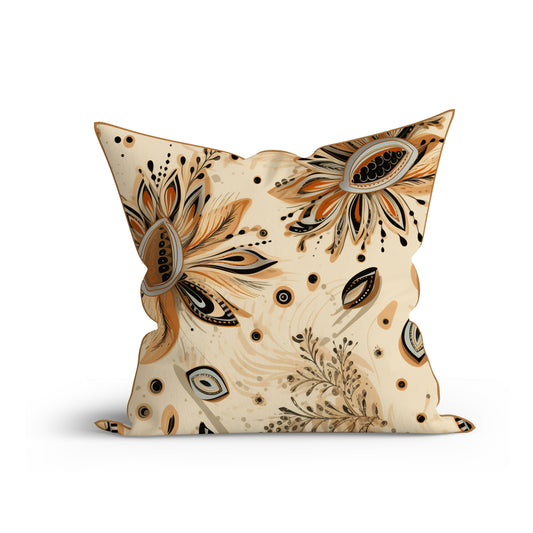 Bohemian Nude Blossom Elegance Printed Cotton Cushion with Piping-Adore India